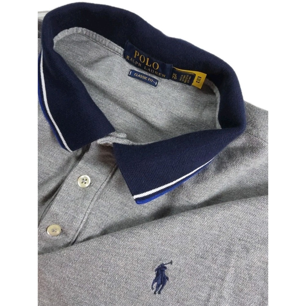 Polo Ralph Lauren Polo Shirt Gray XL Pony CLASSIC Fit Contrasting Trim